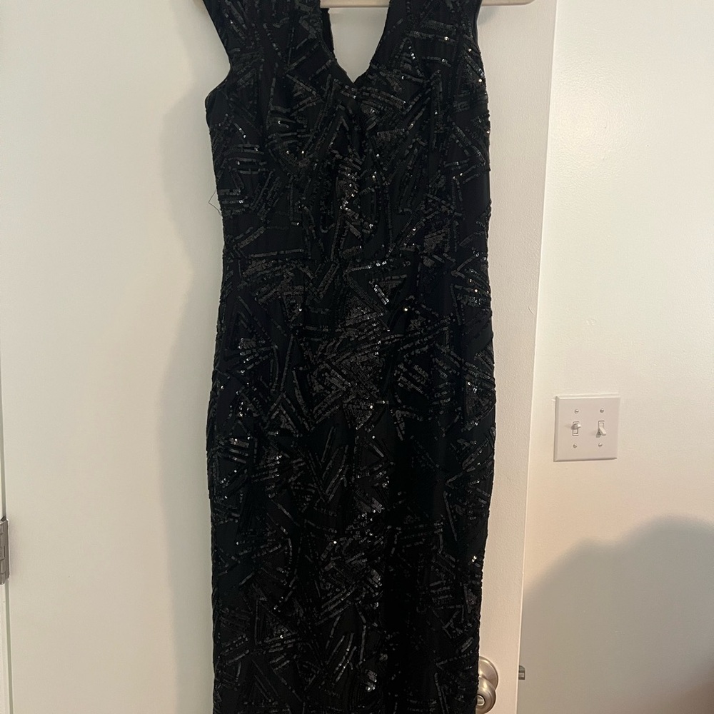 Dress the Population Black Sequin Sheath Midi Dress